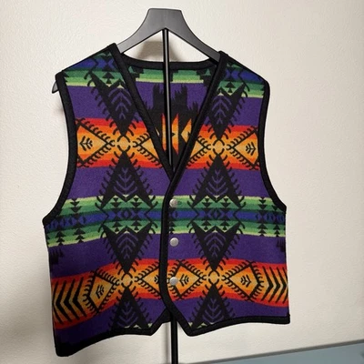 Chaleco Geométrico Vintage Lana Suroeste Arco Iris Estilo Navajo Occidental Foto 1 de 4