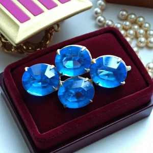 Antique Victorian Gold-plate Faceted Blue Czech Glass Brooch - Picture 1 of 7