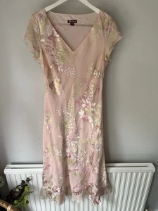 Vintage Monsoon Pink Silk Blend Devore Floral Bias Cut Dress Uk18 Beaded Wedding - Picture 1 of 15