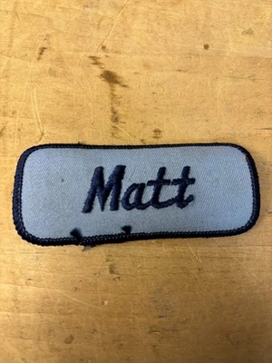 Vtg 70s MATT Sew On Embroidered Clothing Jacket Uniform Name Patch BLUE - Image 1 of 3
