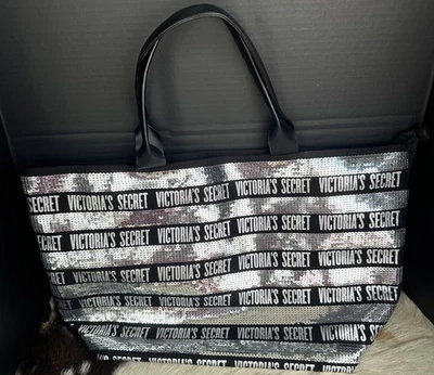 VICTORIA’S SECRET Black And Silver Sequin Bling Weekender Tote Bag  - Image 1 of 4