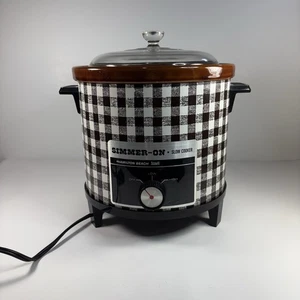 VTG Hamilton Beach - Simmer-On Slow Cooker Crockpot - 4 Qt Brown/White Plaid - Picture 1 of 6