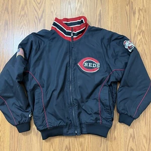 VINTAGE MAJESTIC CINCINNATI REDS 9/11 GEFÜTTERTE JACKE MIT DURCHGEHENDEM REISSVERSCHLUSS LARGE - Bild 1 von 12