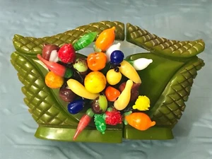 3.5" Carved Green Bakelite Buckle with Glass Fruit Salad BEAUTIFULLY PRESERVED - Picture 1 of 9