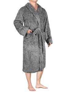 Men Warm Fleece Robe Microfiber Bathrobe Shawl Collar Sherpa Spa Robe Sleepwear - Picture 1 of 35