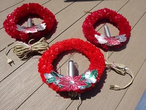 3 Vintage Christmas Red Cello Foil Decoration Wreath w Light Noma Others - Picture 1 of 8