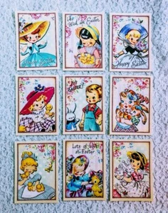 Set of 9 Card Toppers~Vintage Easter Kids~Children~Greeting Card Making~166N - Picture 1 of 1
