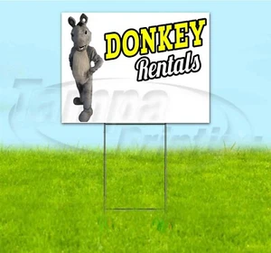 DONKEY RENTALS 18x24 Yard Sign WITH STAKE Corrugated Bandit USA BUSINESS RIDES - Picture 1 of 4