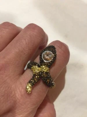 Vintage 1970's 925 Sterling Silver Smokey Topaz & Citrine Crystal Snake Ring - Image 1 of 4