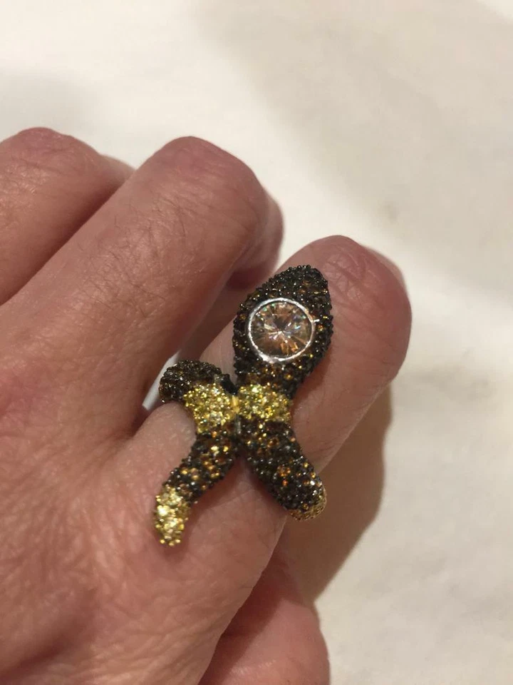Vintage 1970's 925 Sterling Silver Smokey Topaz & Citrine Crystal Snake Ring - Image 1 of 4