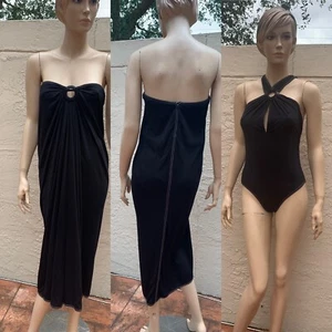 HERMES S/S 2007 BLACK KEYHOLE BATHING SUIT MATCHING STRAPLESS PAREO DRESS SZ 40 - Picture 1 of 12