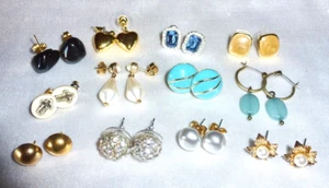 LOT of 12 PIERCED EARRINGS w/FREE SHIPPING - SMALL STUDS, DANGLES, ENAMEL, CROSS - Picture 1 of 5