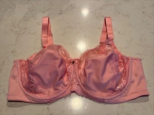 Sujetador con aros de encaje sin forro figura completa elegancia rosa glamorise talla 46D-usado en excelente estado- - Imagen 1 de 5