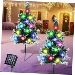 Pack Solar Christmas Tree Stake Lights Christmas Outdoor Decorations Yard 2 - Picture 1 of 8