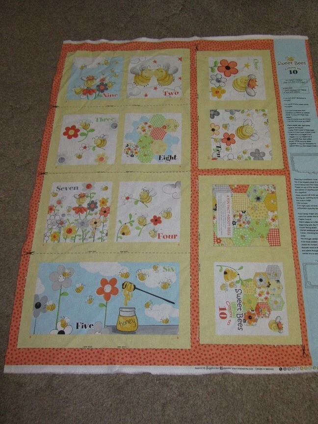 Numbers Honey Bee Flowered Cotton Fabric Book Panel - Image 1 of 1