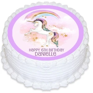 Rainbow Unicorn Pre-cut Round Edible Icing Cake Topper - Imagen 1 de 2