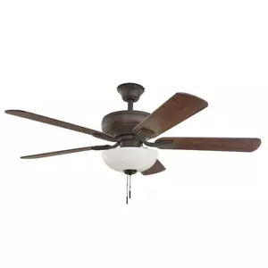 Hampton Bay 52 inch Bronze LED Ceiling Fan with Light Kit Reversible Wood Blades - Picture 1 of 7