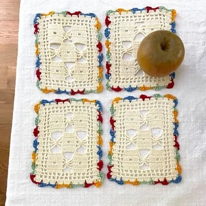 Set 4 Hand Crocheted Vintage Rectangle 6 x 4.5 Tea Doilies Color Edge VINTAGE - Picture 1 of 3