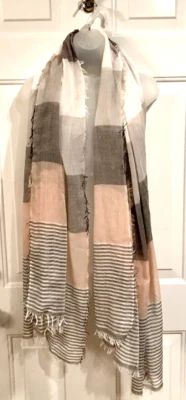 De colección MUDD GRANDE Bufanda Mantón Envoltura Gris Tostado Blanco Rayas Transparente Foto 1 de 4