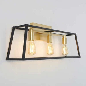 Artika 3-Light Black Gold Rustic Industrial Bathroom Vanity Light - Picture 1 of 5