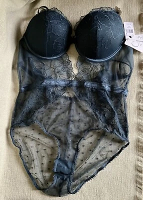 Womens XL Push Up Teddy 1 Piece Lace Padded Cup Carrie Amber Deep Blue Green - Image 1 of 4