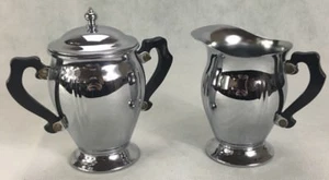 Vintage Creamer And Sugar Set Antique Metallic With Handles - Picture 1 of 8