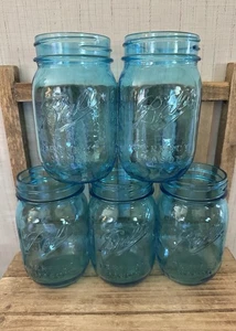 BALL Mason Canning Pint Jar Blue 1913-1915 100 Years Of American Heritage USA x5 - Picture 1 of 6