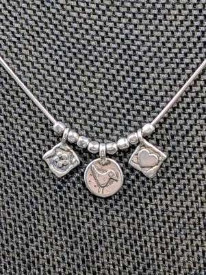 SILPADA Sterling Silver Flower Bird Heart & Beads Snake Chain 925 Necklace N1587 - Image 1 of 4