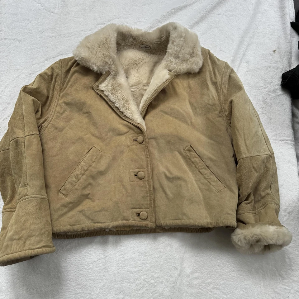 Chaqueta de mezclilla NY para hombre grande tostada imitación piel de oveja forrada abotonada abrigo occidental cálido Foto 1 de 4