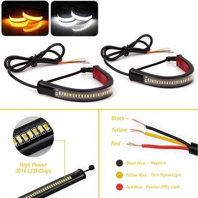 2xSwitchback com garfo de giro sinal LED luz diurna DRL tiras para motocicleta AJ - Imagem 1 de 4