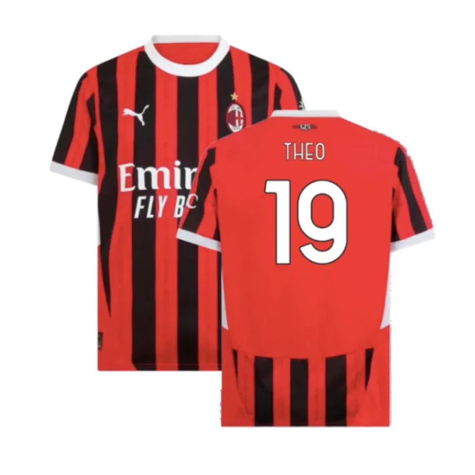 Men's Football Shirt Red 2024-2025 AC Milan Home Theo 19 Soccer Tee Sports Top - Image 1 of 1