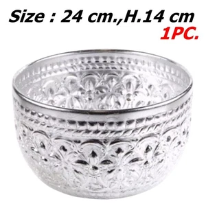 24 cm.Silver Bowl Aluminium Vintage Style Thai Pattern beautiful original design - Picture 1 of 8