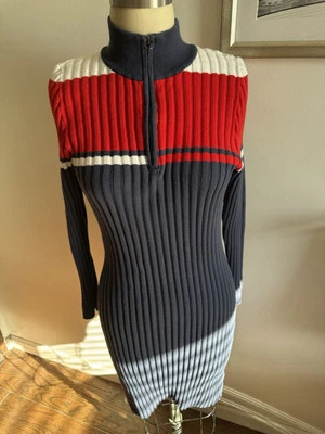 Tommy Hilfiger Tommy Jeans Dress Ribbed Sweater Knit Size XL Zip Neck Red, Blue - Image 1 of 4
