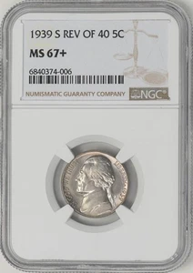 1939-S Jefferson Nickel 5c Reverse of 40 MS67+ NGC ~ Pop 1, none finer! 948465-5 - Bild 1 von 4
