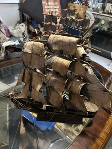 Vintage “Red Jacket 1869” Wooden Model Canvas Sailing Ship 15” Long 15” Tall - Picture 1 of 4