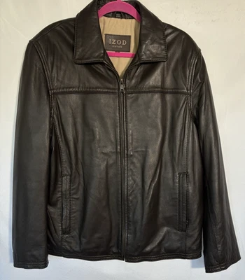 Chaqueta de Cuero Izod Talla L Cremallera Completa Cuero Suave Marrón Foto 1 de 4