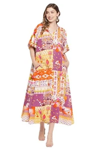Women Kaftan Long Maxi Dress Plus Size Button V Neck Boho Kimono Gown Caftan - Picture 1 of 8