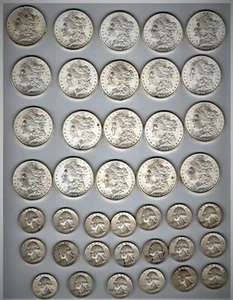20 STÜCK SILBER MORGAN DOLLARS 1902-0 UNC, PLUS 20 US SILVER QUARTERS ZIRKULIERT - Bild 1 von 8
