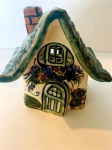 Heather Goldminc Blue Sky Clayworks House Tea Light Gold Accent Floral Cottage - Picture 1 of 8