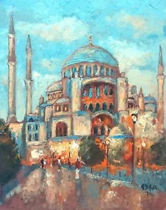 Ayasofia Moschea Paesaggio Urbano Dipinto Olio Originale Art9x12 Istanbul Impressionismo - Foto 1 di 5
