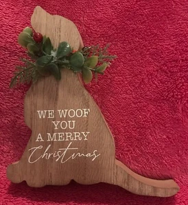 Placa de bloque de madera Christmas We Woof You A Merry Christmas ¡NUEVA en caja! - Imagen 1 de 6