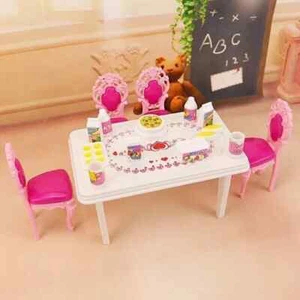 Dining Table Chair Doll Furniture Set Cabinet Toys for Barbie Doll Kitchen Mini - Picture 1 of 2