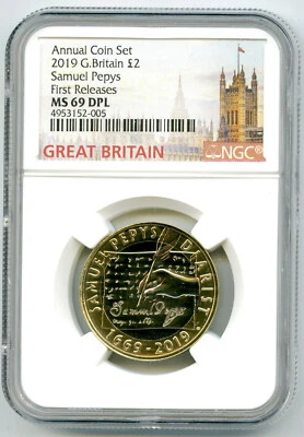 2019 GREAT BRITAIN 2PND NGC MS69 DPL SAMUEL PEPYS FIRST RELEASES TOP POP  - Image 1 of 2