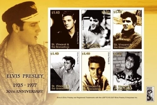 St. Vincent 2007 - Música de Elvis Presley - Hoja de 6 estampillas - Scott #3590 - MNH Foto 1 de 1
