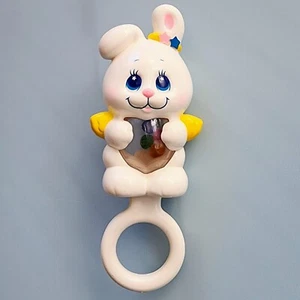 Vintage ANGEL BUNNY 7" Baby Rattle Toy Rabbit Retro 1984 Mattel Excellent Cond. - Picture 1 of 7