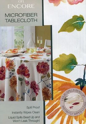 FLOWERED MICROFIBER TABLECLOTH - LIQUIDS BEAD UP WON'T LEAK NEW SQUARE OR OBLONG - Image 1 of 2