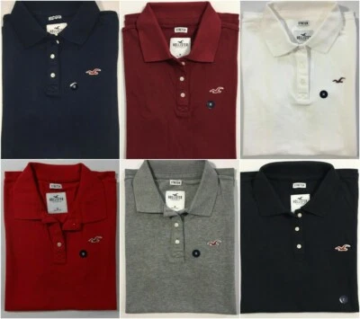 CAMISA POLO FEMININA HOLLISTER HCO 3 BOTÕES STRETCH LOGOTIPO XS S M L XL NOVA COM ETIQUETAS - Imagem 1 de 4