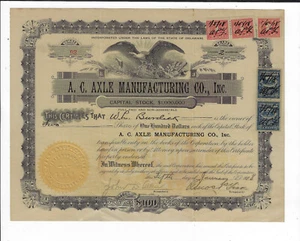 PENNSYLVANIA 1918 A C Axle Manufacturing Co Stock Certificate #93 - Picture 1 of 2