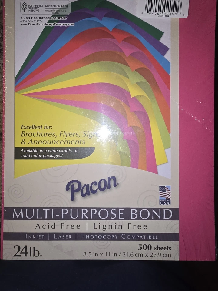 Pacon Kaleidoscope Multipurpose Paper, 24 lbs., 8.5" x 11", Hot Pink, 500/Ream - Image 1 of 4