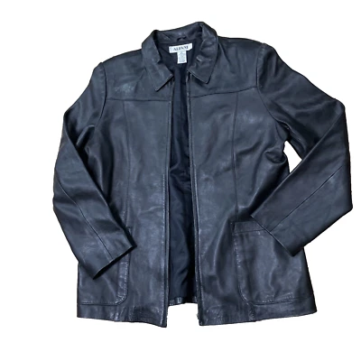 ALFANI Zip Leather Chore Jacket Men's L Black Herrington VTG PunkRockBikerStress - Image 1 of 4